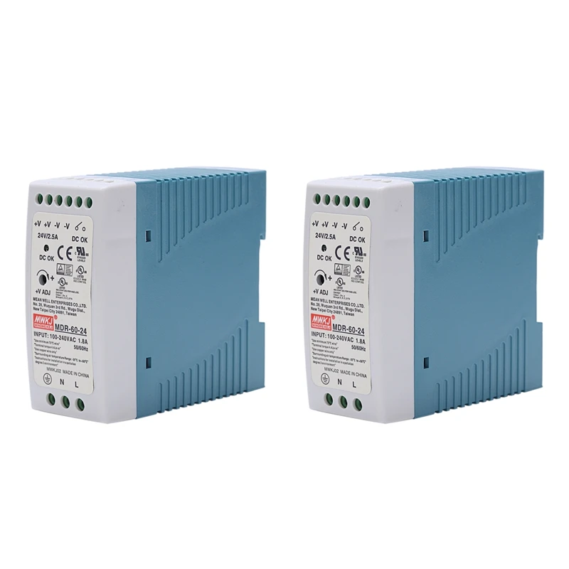 2X MDR-60 24V 60W Din Rail Power Supply Ac-Dc Driver Voltage Regulator Power Suply 110V 220V