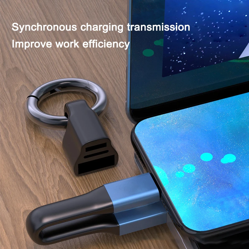 

2 in 1 Portable Short Mini Keychain USB Mobile Data Cable for Xiaomi 3A Fast Charging Micro USB C Type C Cable