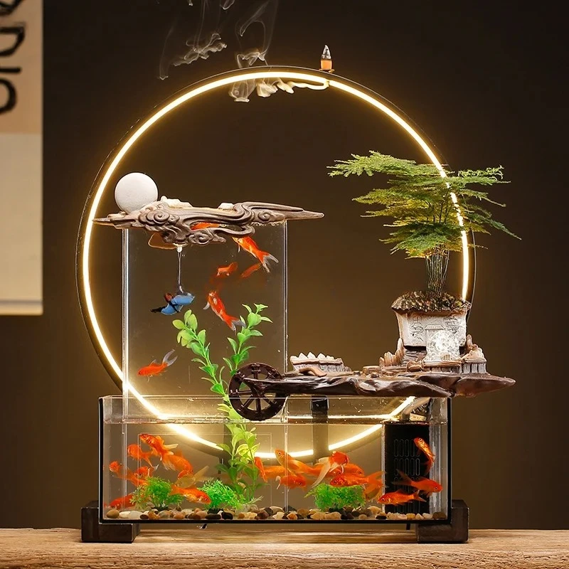 living room small fish tank circulating water ornament household  glass ecological landscaping aquarium