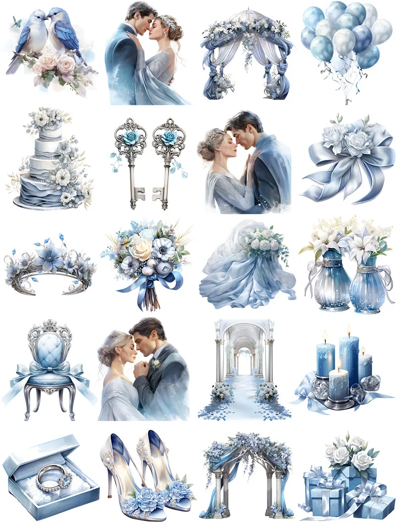 20Pcs/Pack Blue Winter Wedding Sticker DIY Craft Scrapbooking Album Junk Journal Decorative Stickers