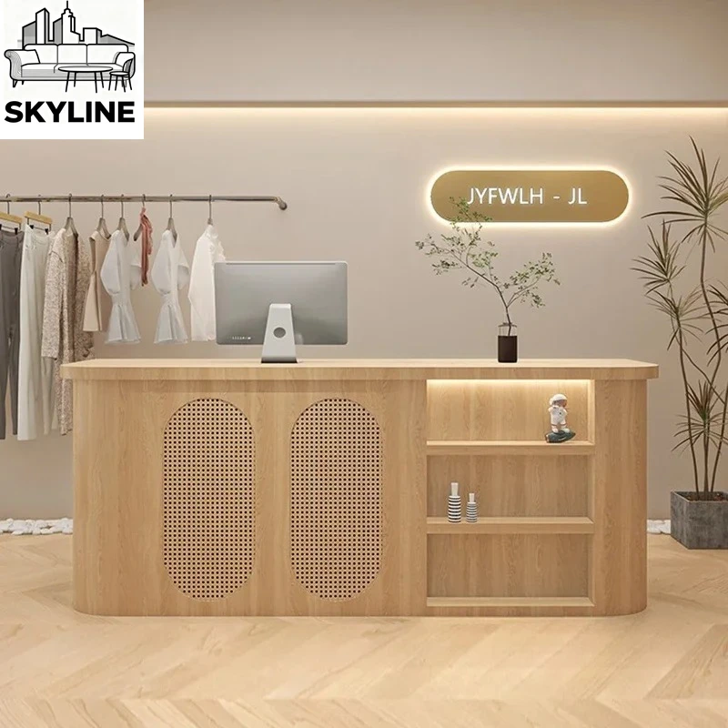 Rattan Reception Desk Hotel Front Desk Reception Counter Minimalist High-end Clothing Store Beauty Salon Checkout Counter