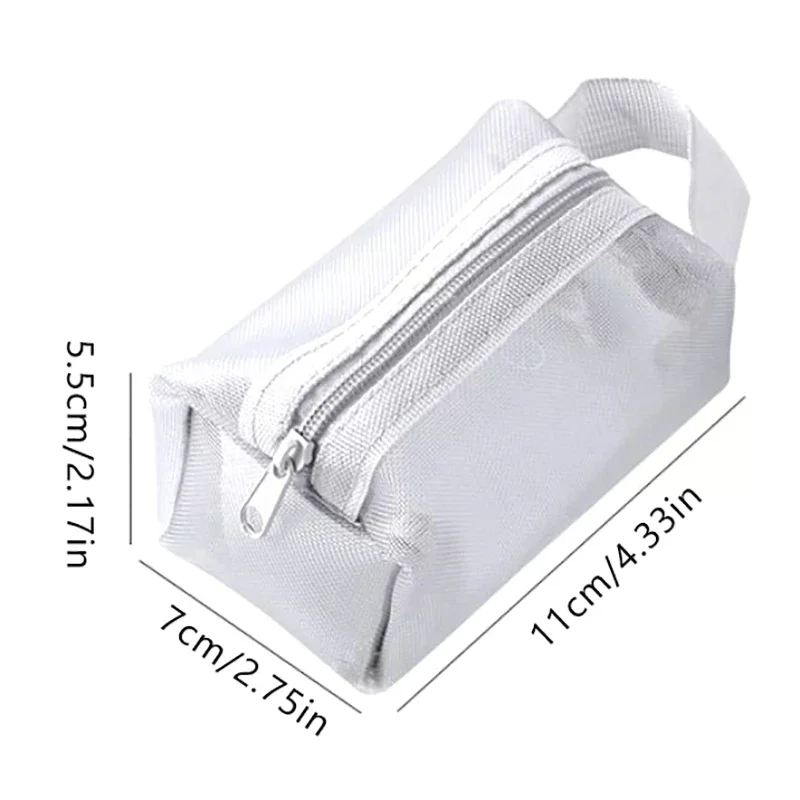 Handheld Square Nylon Mesh Cosmetic Bag Mini Wash Bag Stationery Case Coin Purse Pouch Key Lipstick Earphone Organizer view 6