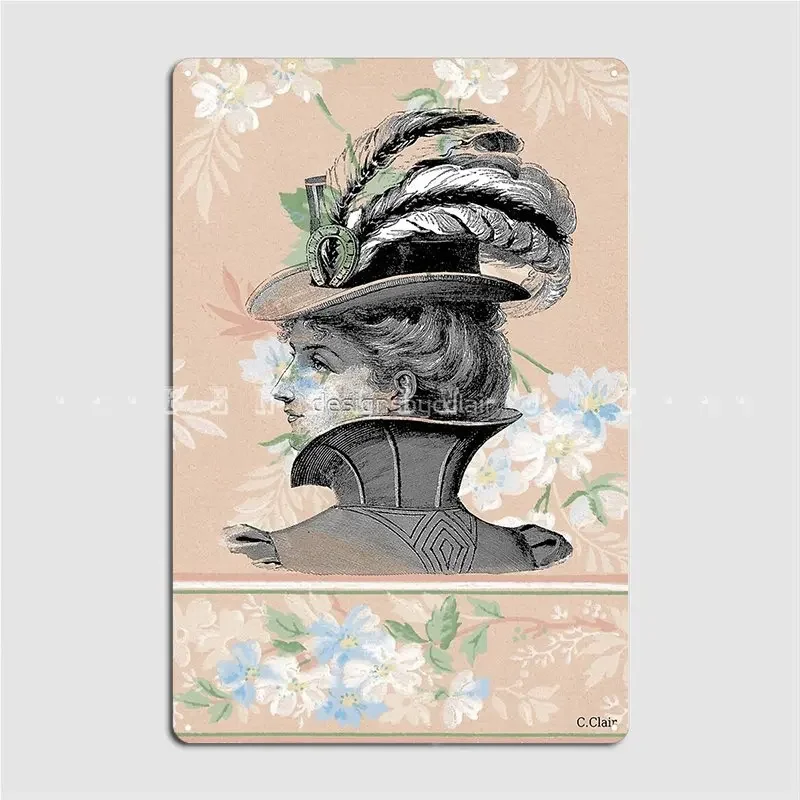 Peach Victorian Woman Riding Hat Metal Sign Classic pub Garage Cinema Kitchen Poster Tin sign Poster