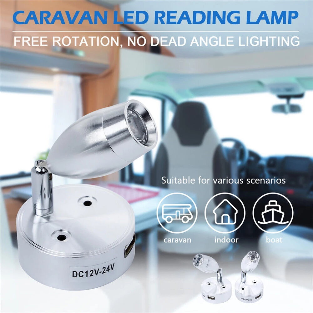 USB DC 12V LED Reading Light for RV Trailer Interior with Adjustable Head and Touch Control Ideal for Boat and Caravan