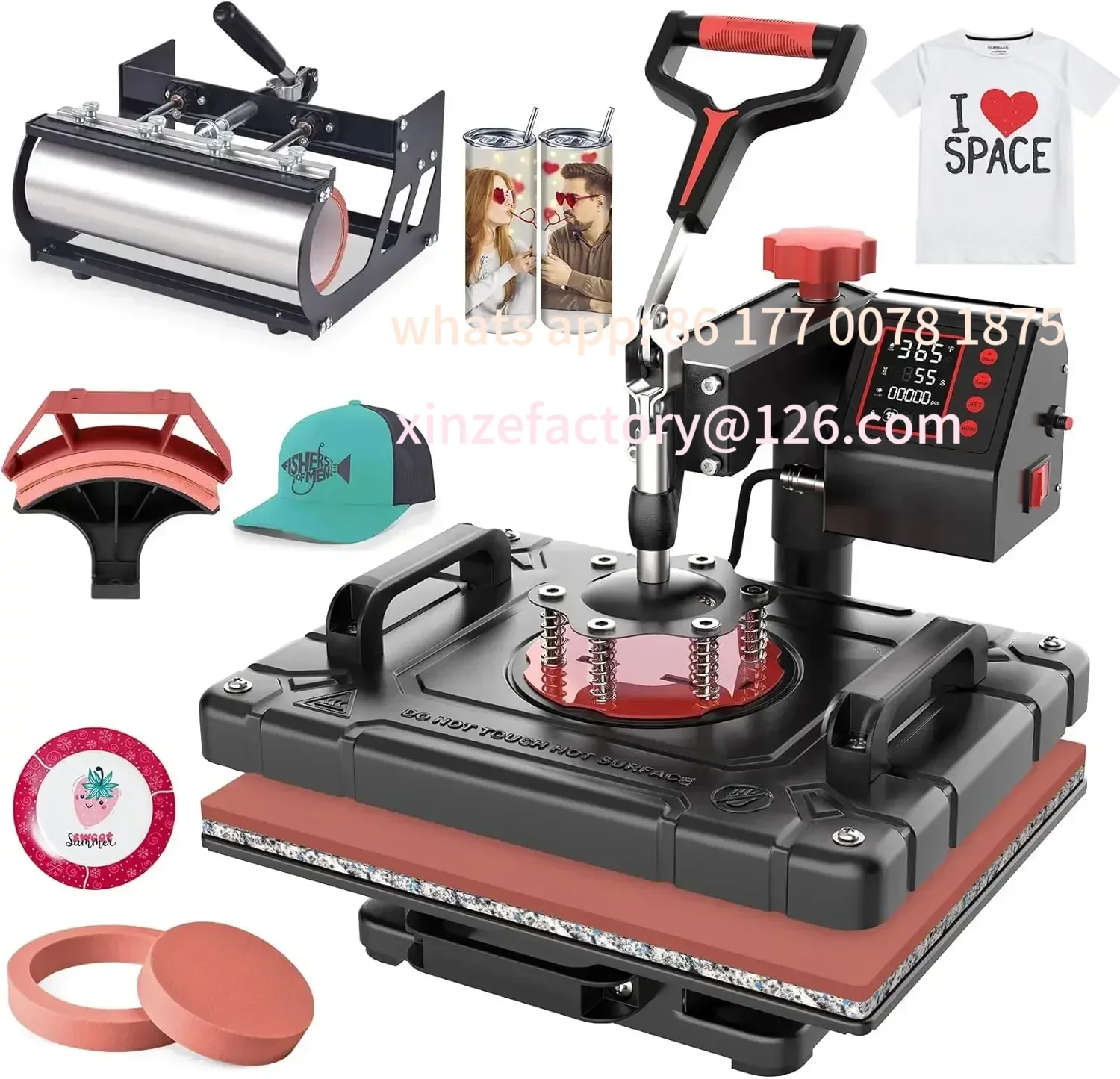 Customizable 5 in 1 Heat Press Machine Sublimation Heat Press 360° Swing Away Heat Transfer Digital T-Shirt Pressing Multifuncti