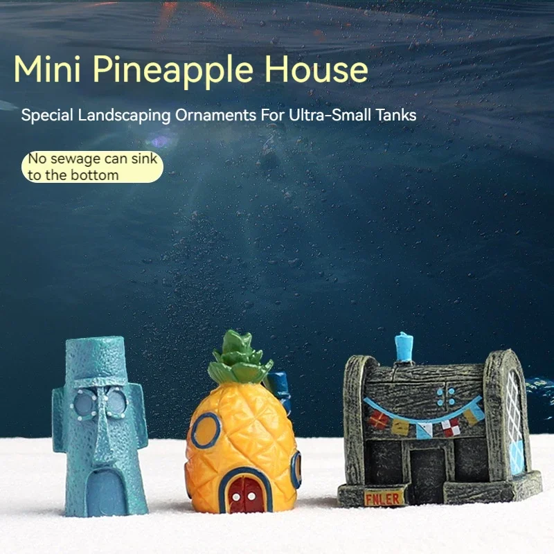 Fish Tank Aquarium Landscaping Decoration Mini Landscape Cartoon Pineapple House Resin Ornaments Floating Home Ornaments