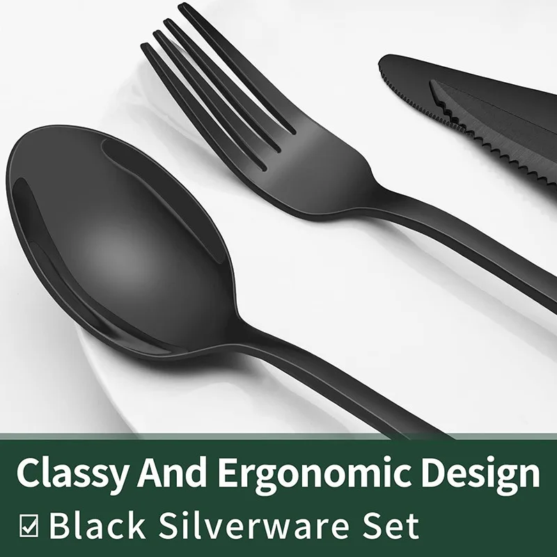 

Stainless steel knife, fork, spoon 1010 set, 24 piece set, black laser tableware, Western food spoon, big fork, steak knife