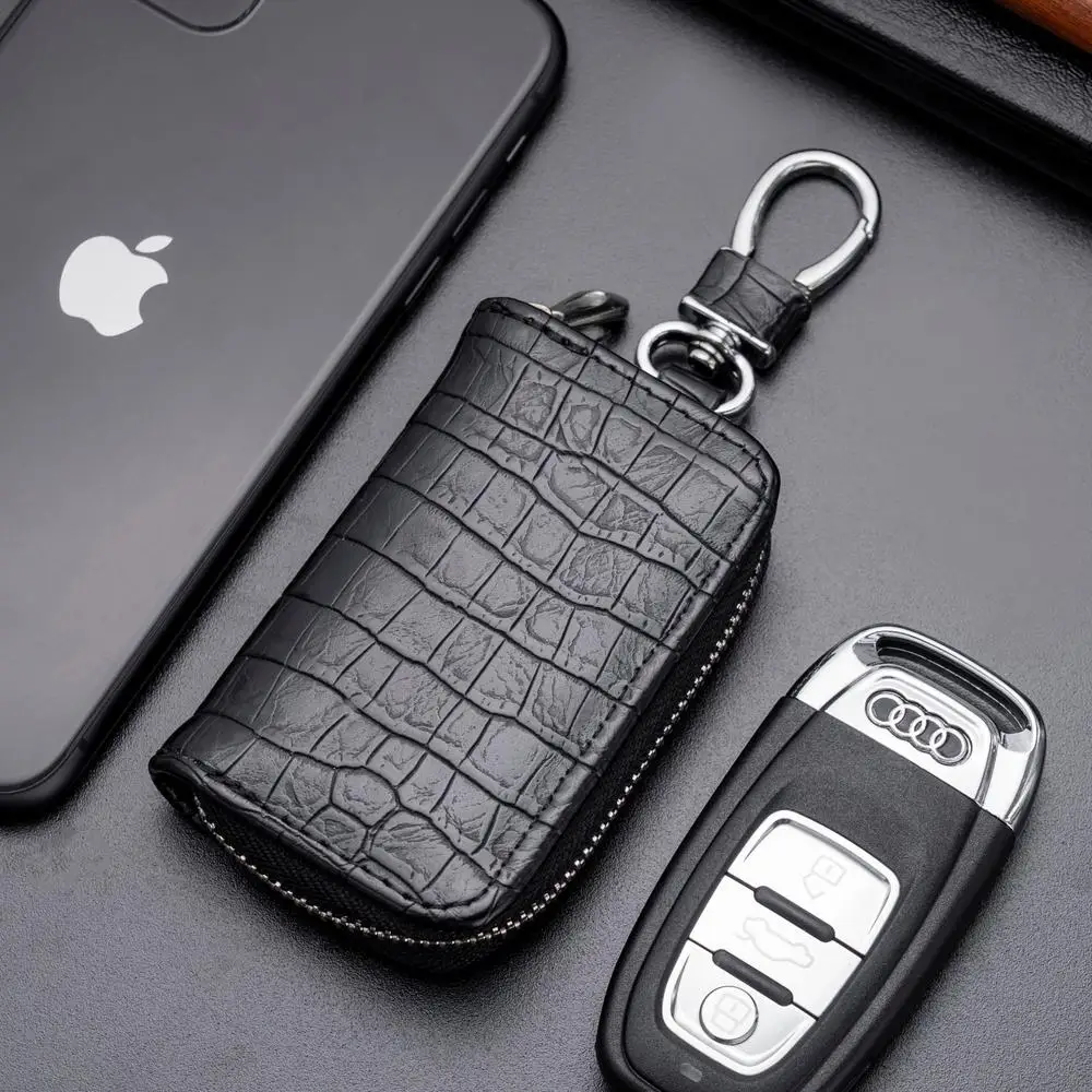 Funda protectora con patrón de cocodrilo para llaves de coche, organizador con cremallera, accesorios universales de negocios, a la moda, para hombre y mujer