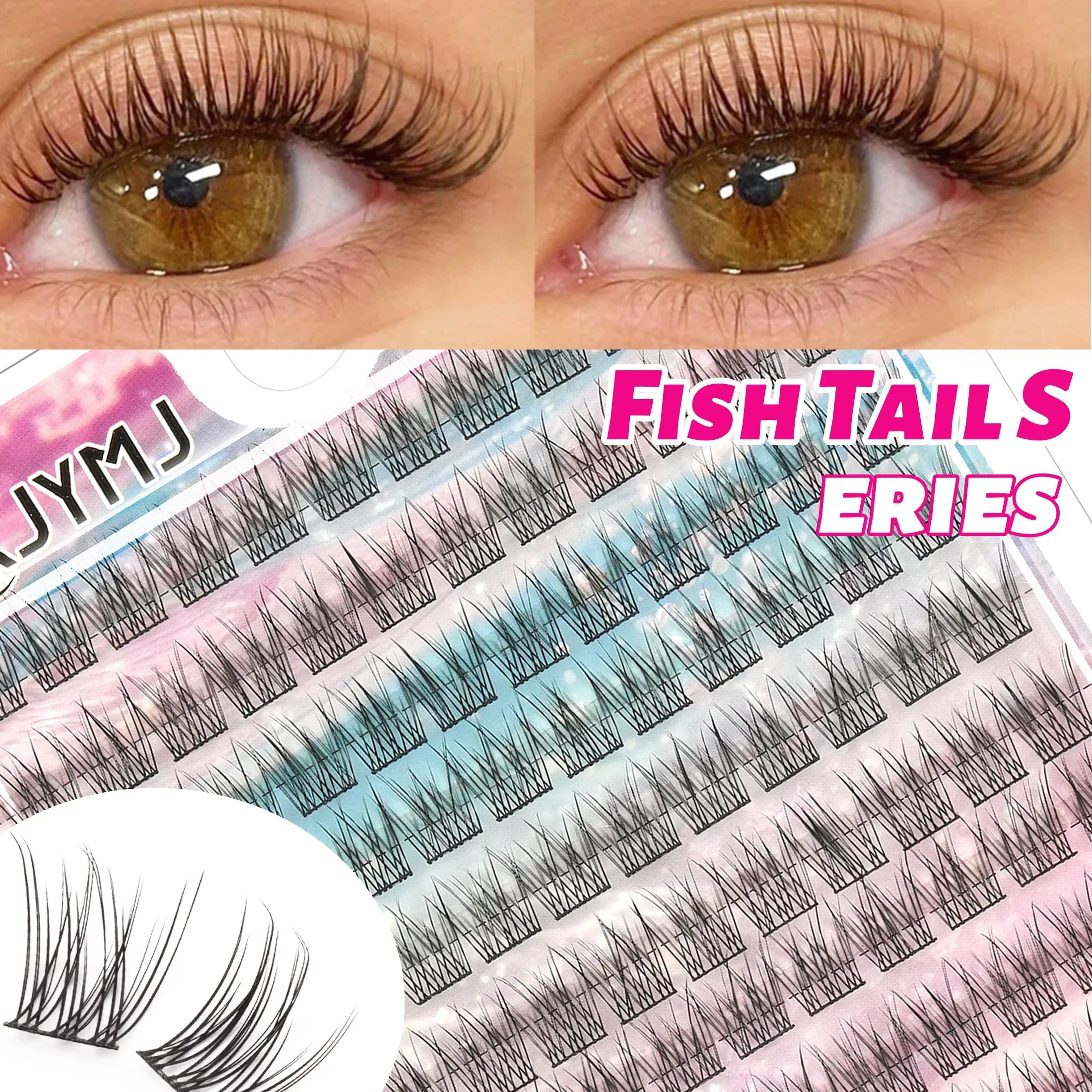 Fish Tail Cluster Lashes Individual Segment Eyelashes Wispy D Curl DIY False Eyelashes Natural Volume Look For Beginners