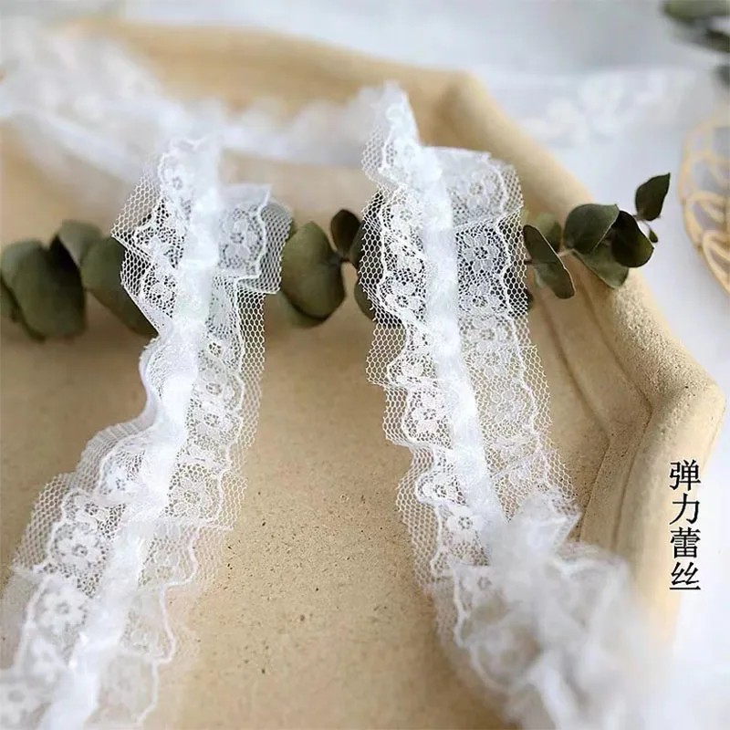 4CM Wide HOT Embroidery Elasticity Tulle Lace Fabric Trim Ribbon DIY Sewing Ruffle Applique Collar Dubai Dress Guipure Decor