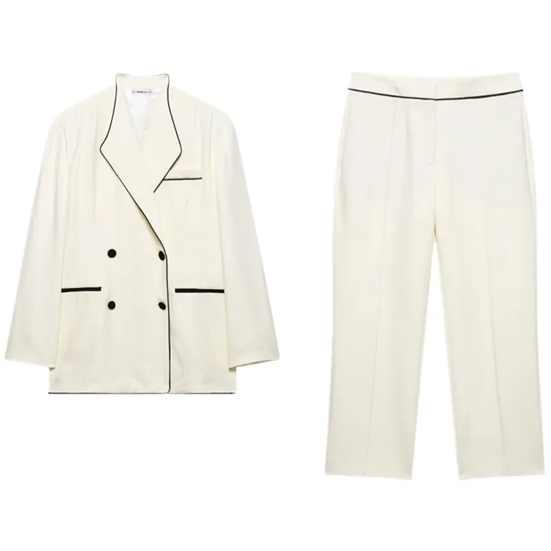 Estate 2025 Nuovo set da donna Faion con cappotto con finiture colorate Colion e pantaloni lunghi a vita media per lavoro e lavoro