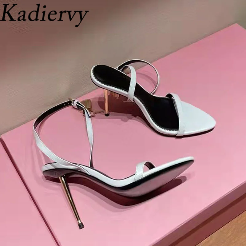 Sxey High Heels Sandals Woman Metal Lock Ankle Buckle Strap Runway Shoes Woman Summer Gold Heels Gladiator Sandals Women