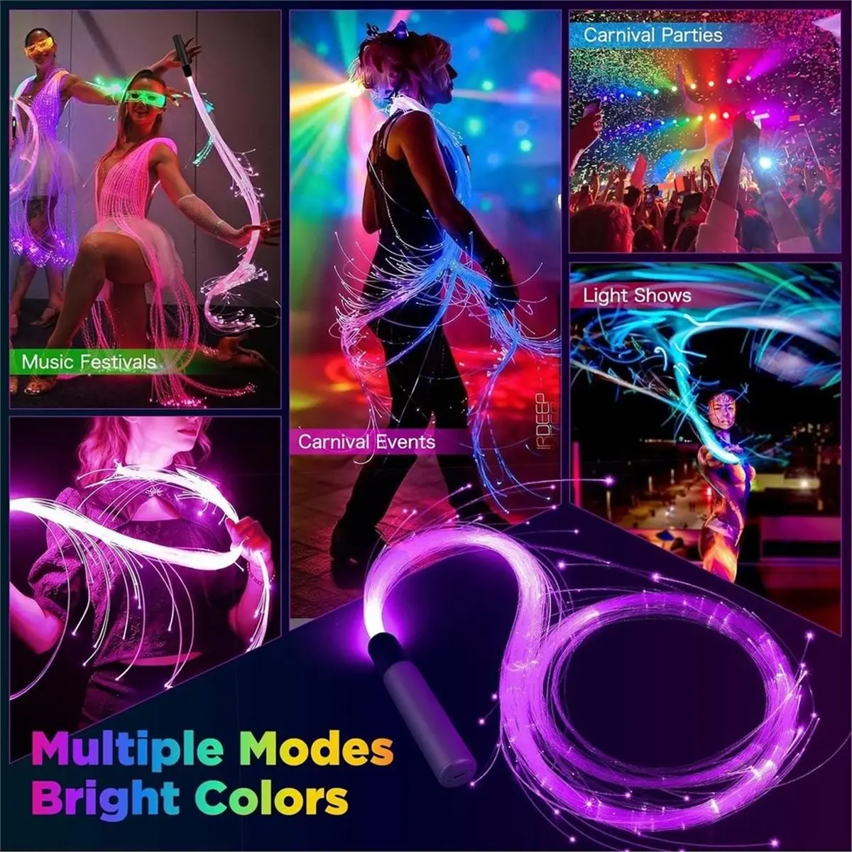 Fiber Optic Whip,Rechargeable LED Whip Lights with 30Color Effect Mode 360°Swivel Fiber for Parties/Light Shows/Festival
