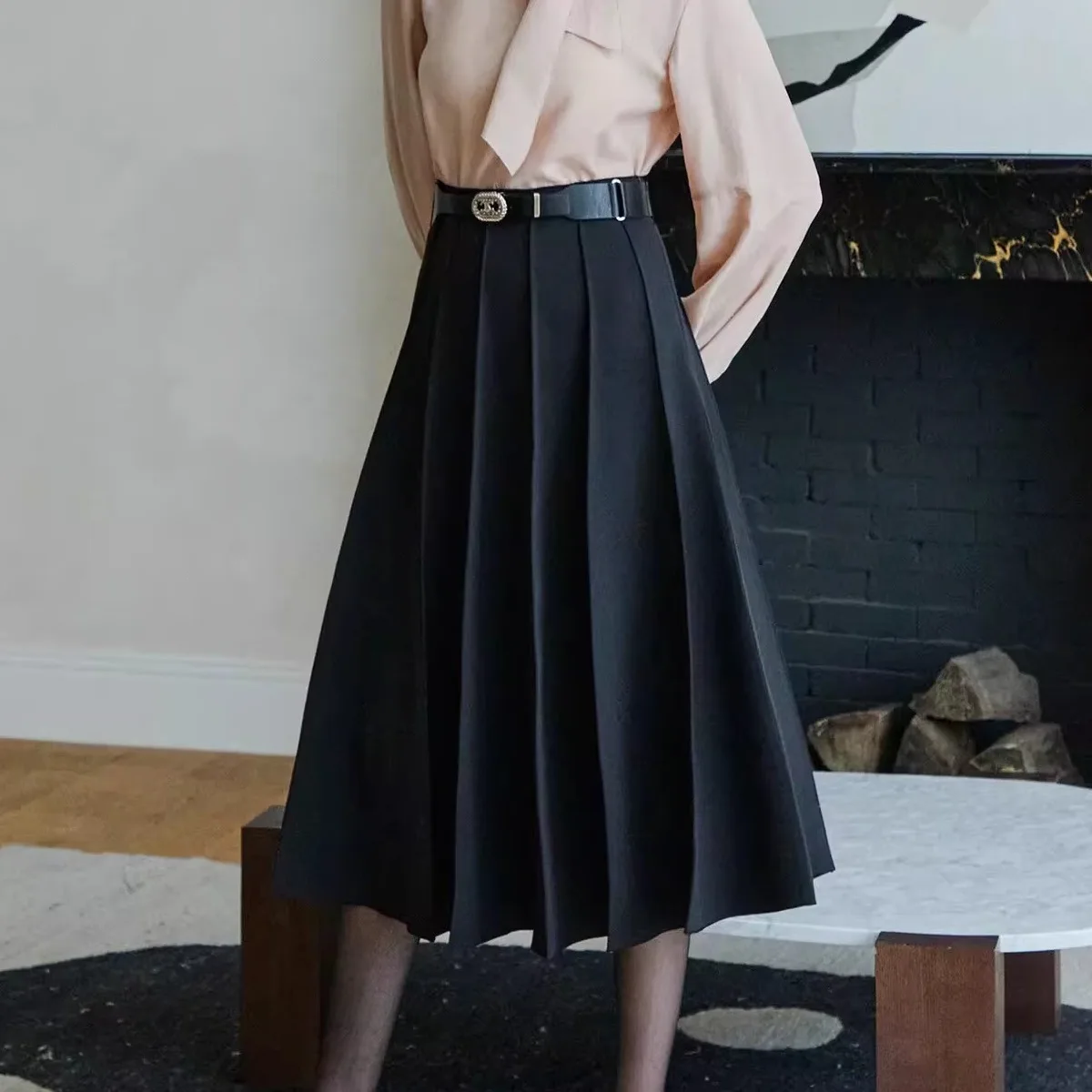 

IZZAT Spring New Women's Slimming A-Line Knee-Length Skirt Versatile High Waist Polyester Ci Commute Daily Use Skirt