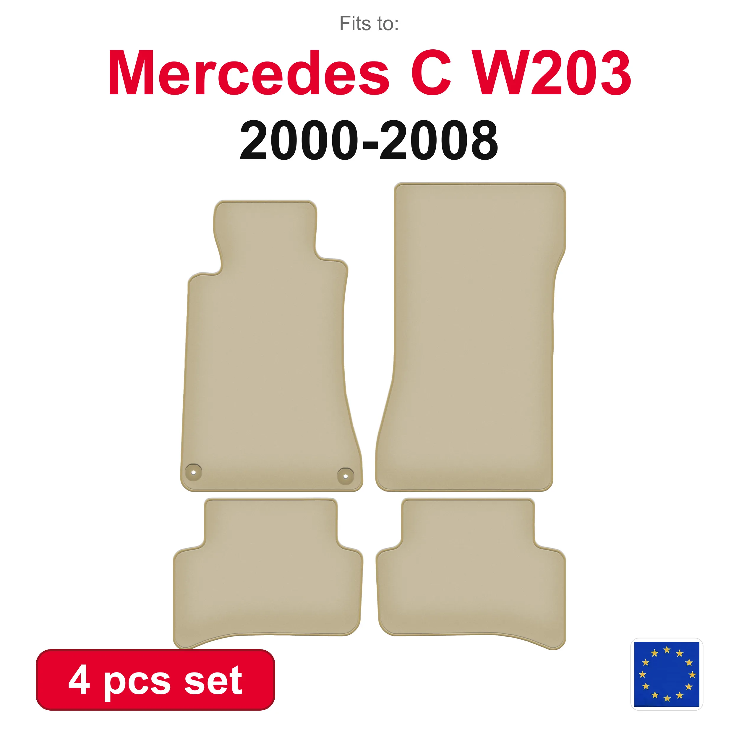 PREMIUM Velours-Autofußmatten für Mercedes C W203 Coupé (2000-2008) - beige, passgenau (4-teilig), passgenaues Autofußmatten-Set