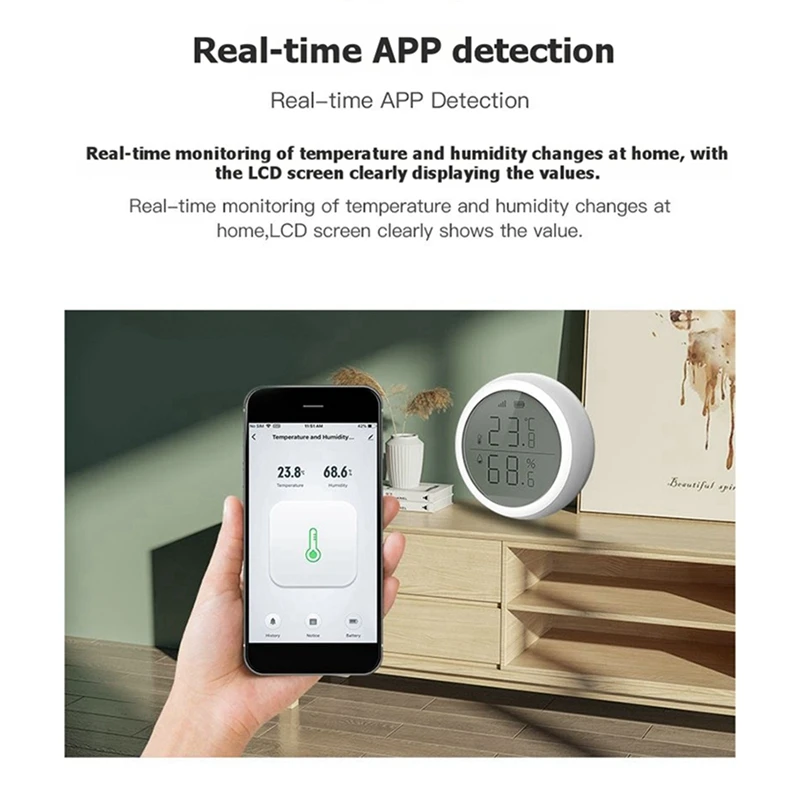 DT16 ZigBee Wireless Temperature Humidity Sensor for Tuya Smart Life App Compatible with Alexa for Google Home for Baby Room