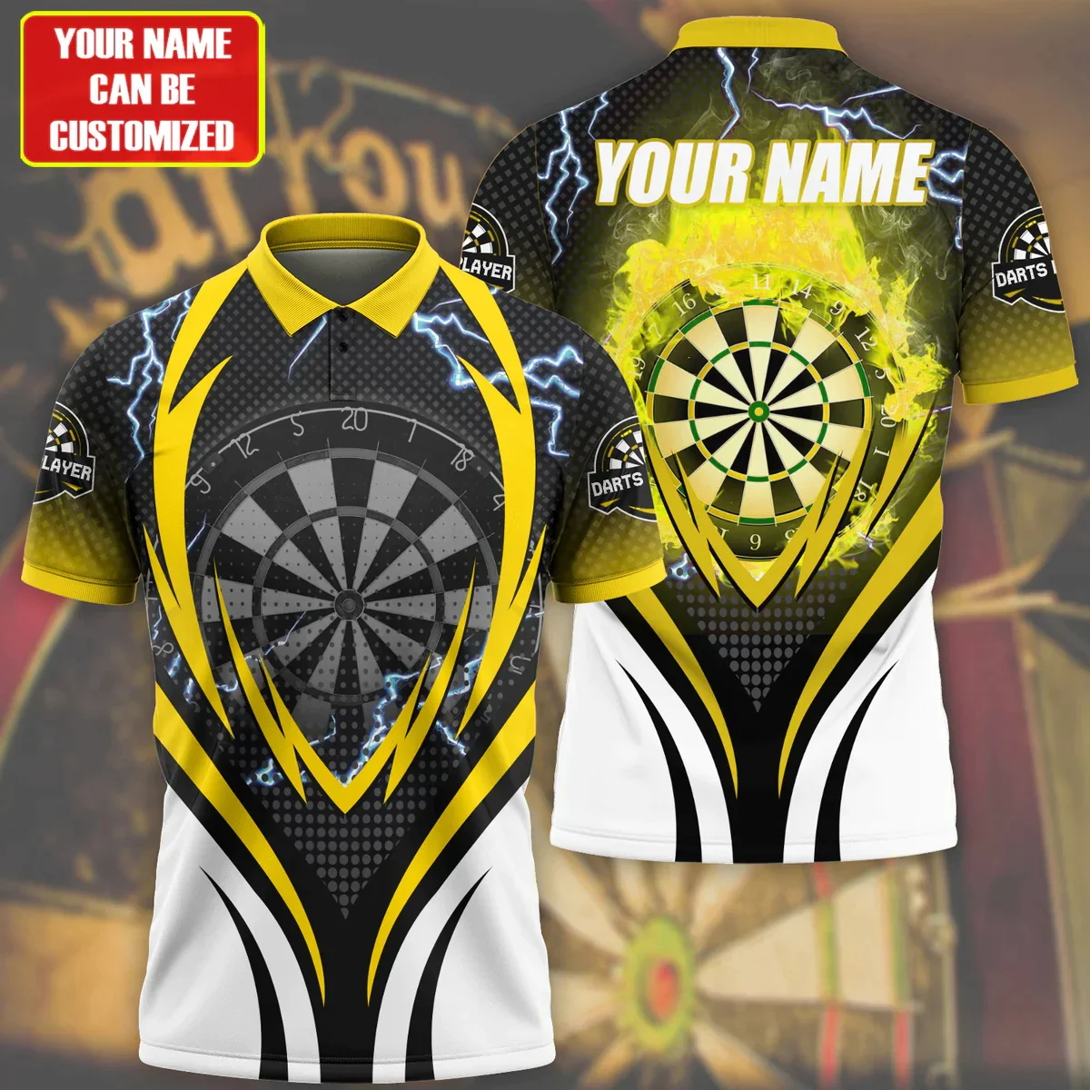 PLstar Cosmos Customized Name Darts 3D Printed Summer Polo Shirt Unisex Short Sleeve Shirts Best Dart Player Gift POL-41