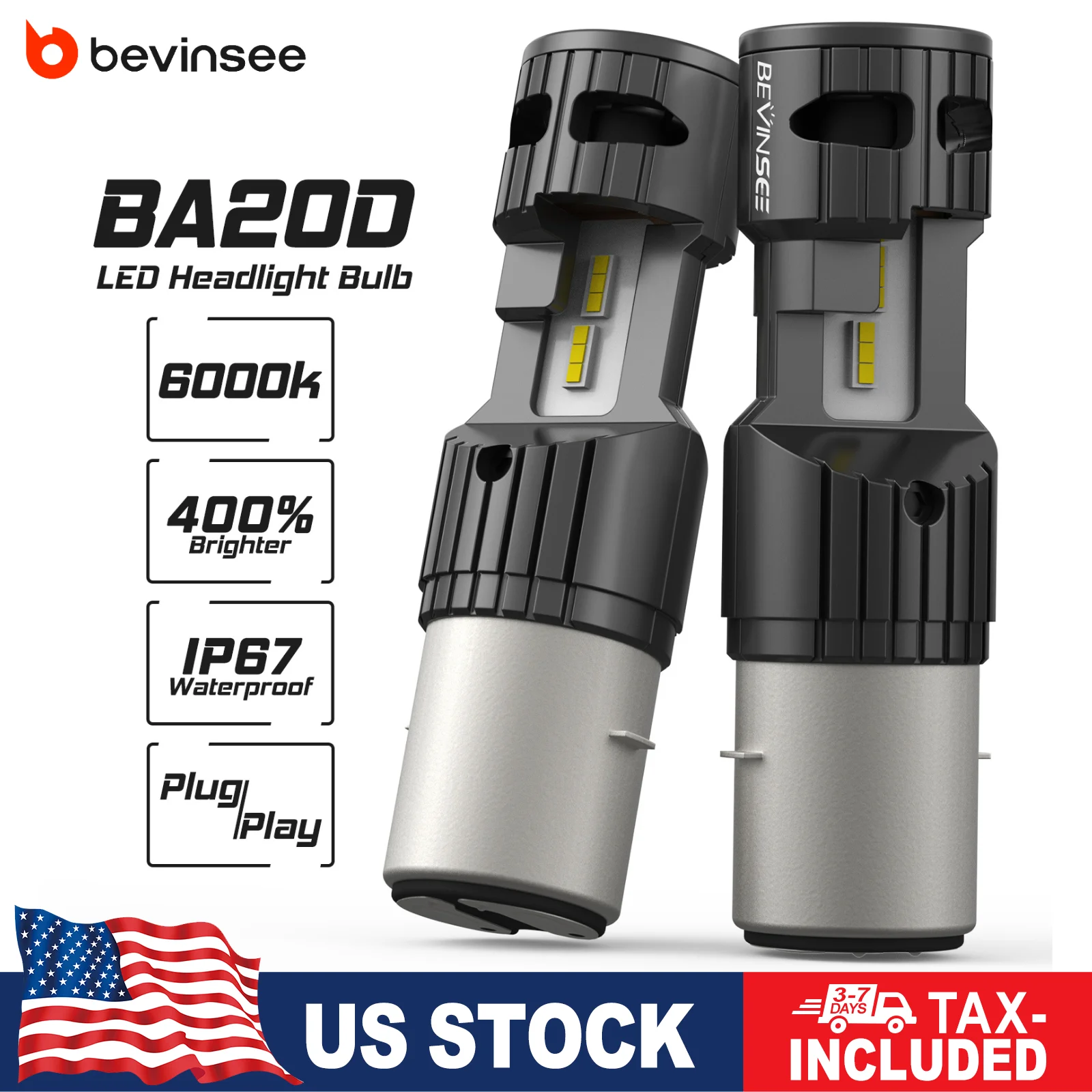 

BEVINSEE BA20D 12V LED Motorcycle Headlight Bulb CANBUS No Error Hi/Lo Beam 50W for Motorbike ATV UTV Accessories 6000K White