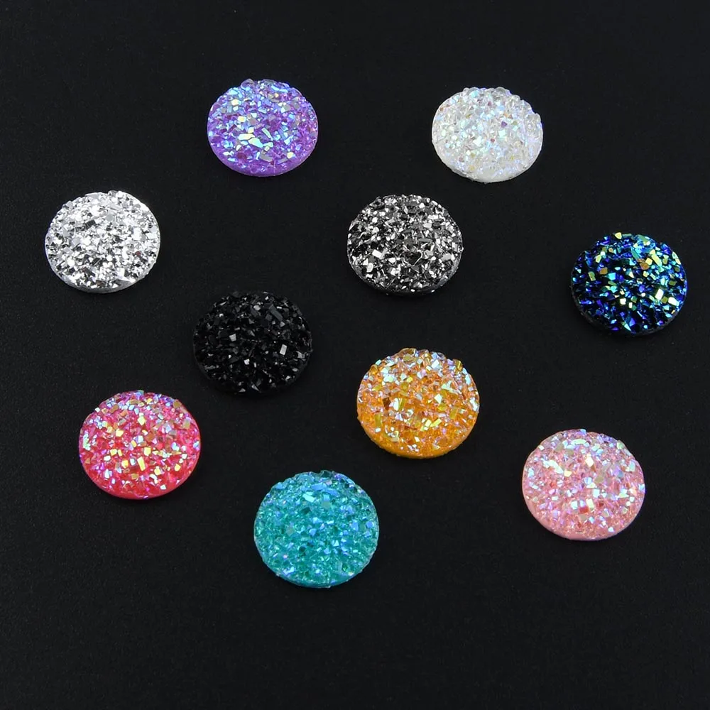 60pcs 12mm Round Bling Irregularity Surface Ore AB Flatback Resin Rhinestone Beads Makeup and Wedding Arrangements Home Decor