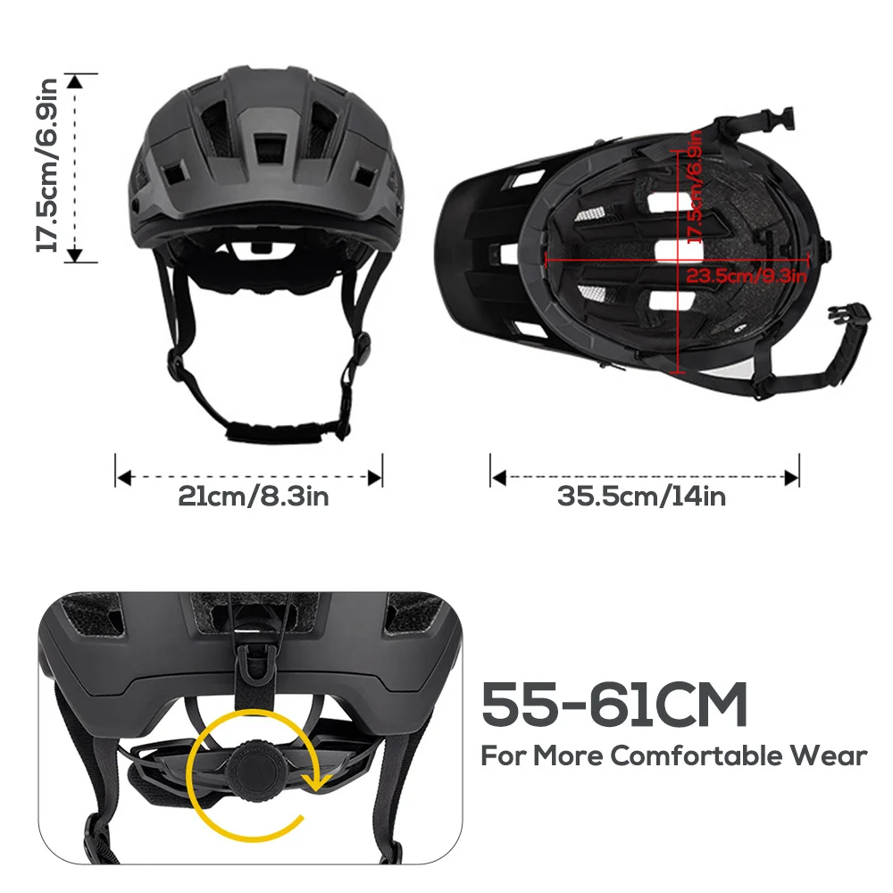 Lixada Fahrradhelm Herren Damen MTB Rennradhelm 55–61 cm verstellbares Zifferblatt abnehmbares Visier Belüftung 14 Belüftungsöffnungen Fahrradhelm – Detail 21