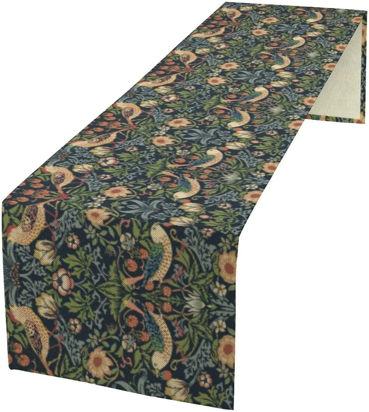William Morris Strawberry Thief Table Runner - 19th Century Textile Art Vintage Floral Table Cover for Dining Room