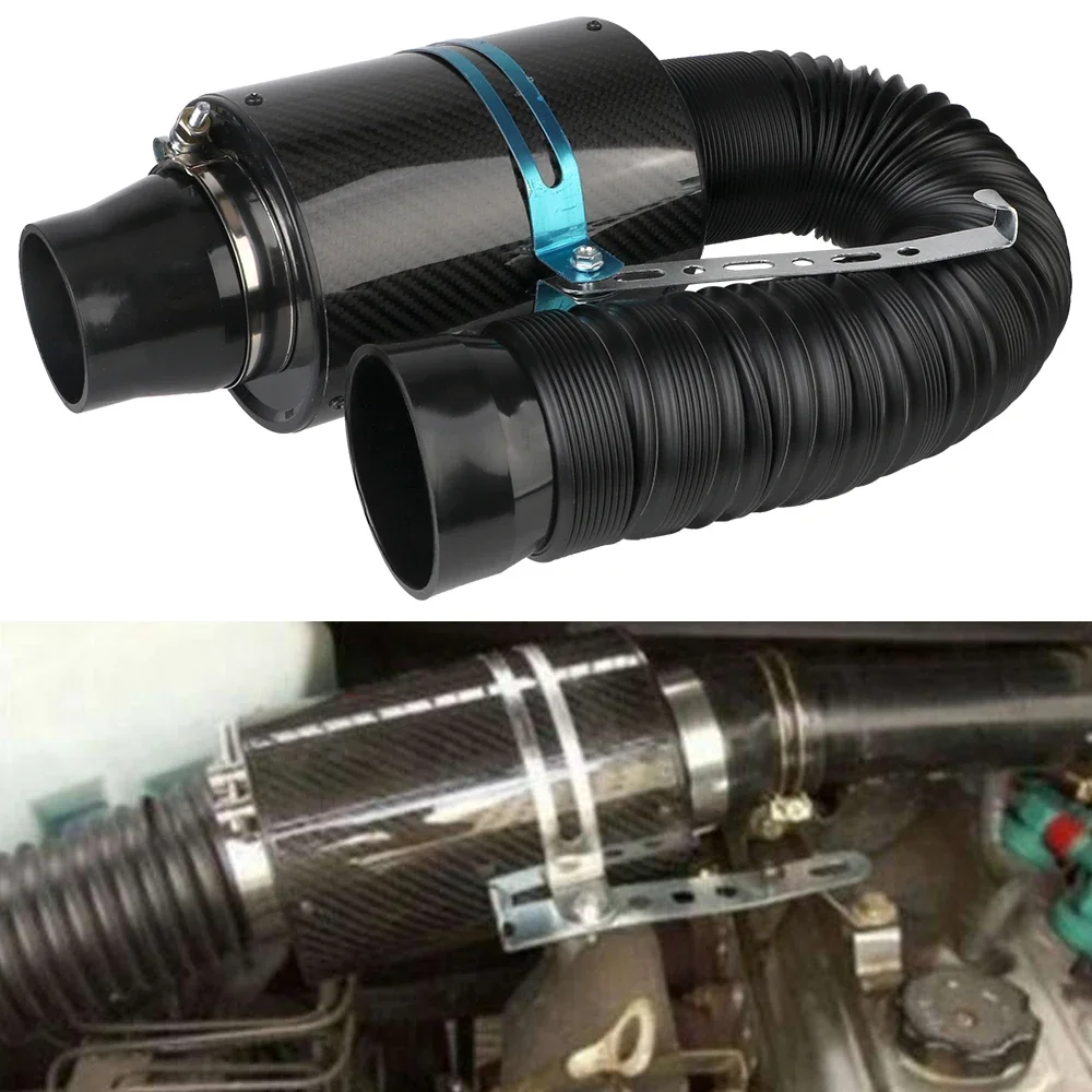 

1 Set Universal Car Carbon Fibre Cold Air Filter Feed Enclosed Intake Induction Fiber Intake Filter Box Pipe Hose Kit