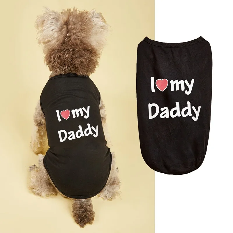Pet Couple Clothes I Love My Daddy / Mom Puppy Tank Top Summer Sleeveless T-Shirt for Small Dogs Cute Pet Outfit view 4