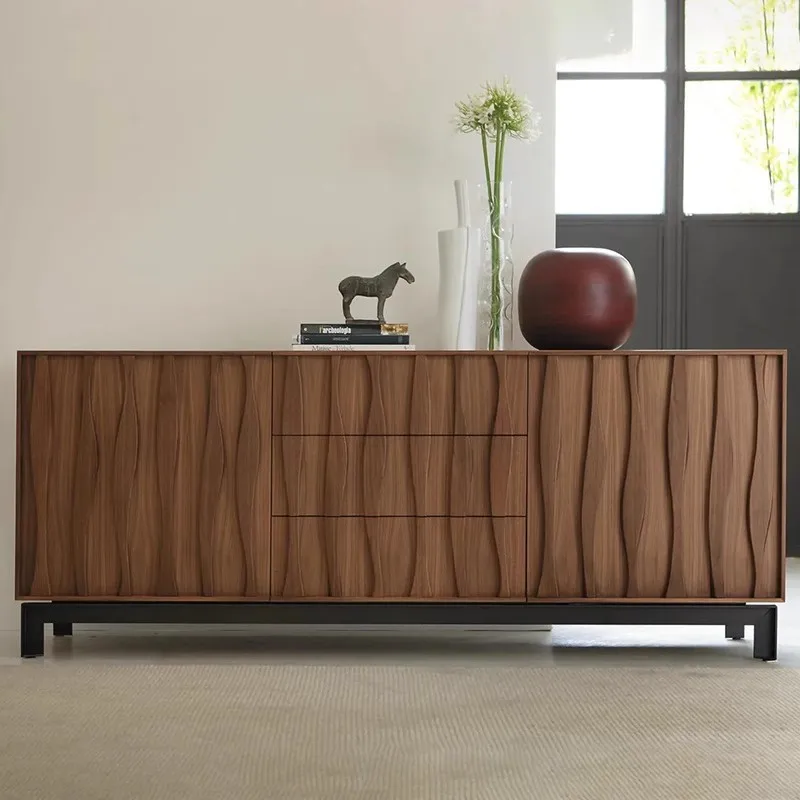 All solid wood Italian minimalist North American black walnut dining side cabinet entry porch cabinet decorative cabinet