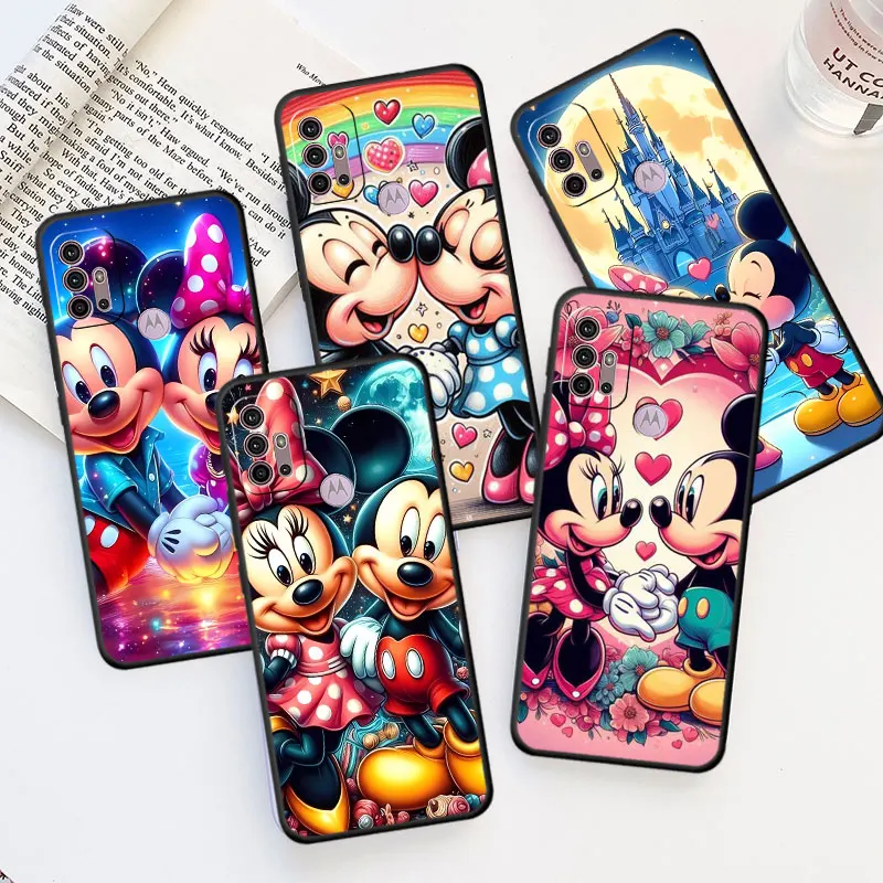 Case For Motorola G60 G52 G30 G53 Edge 40 G72 G22 G71 G51 G31 G32 30 Neo One Fusion 20 Black Phone Cover TPU Love Mickey Minnie