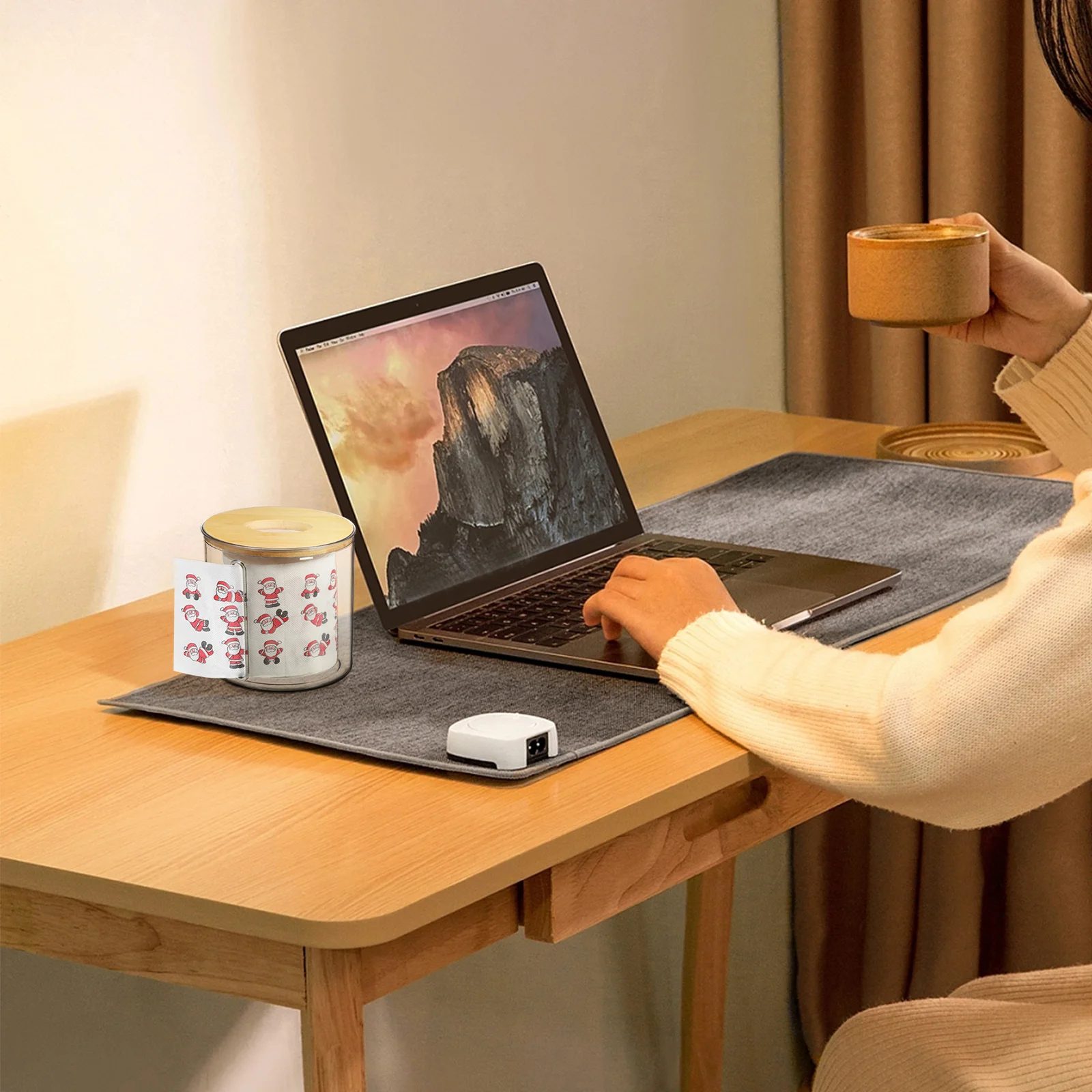 

Side Pull Tissue Box Round Plastic Napkin Holder With Wood Lid Compact Tabletop Dispenser For Home Office Bedroom Living