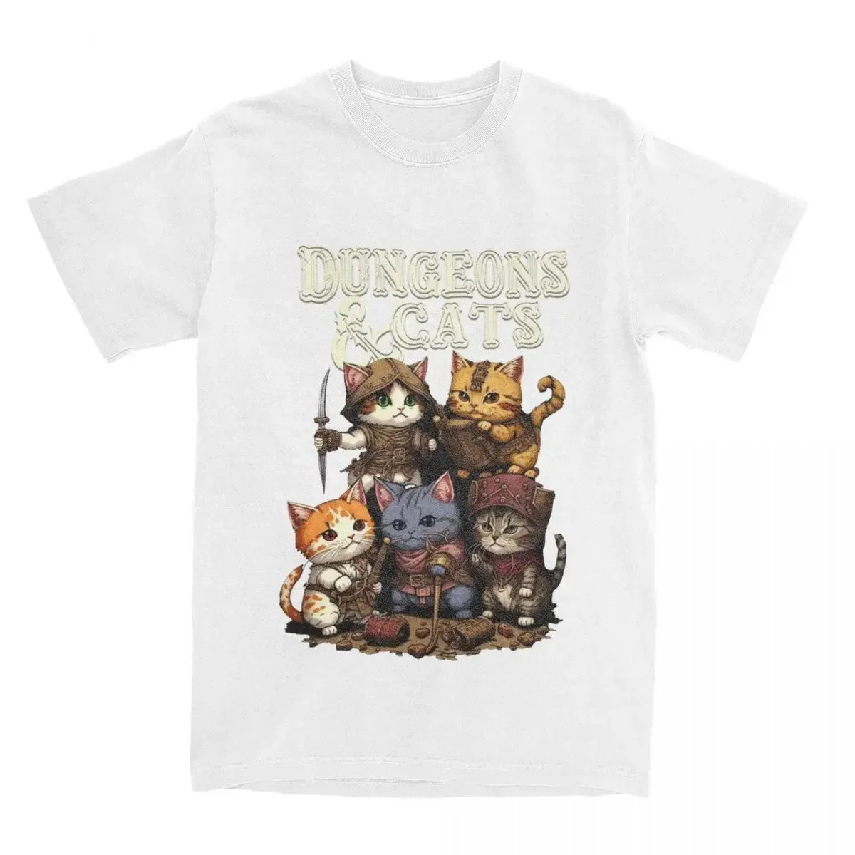 Dungeon Dragon Cats T-Shirts Vintage Tägliche Freizeit Vielseitig Casual Männer Frauen Harajuku Kurzarm Casual Unisex Tops