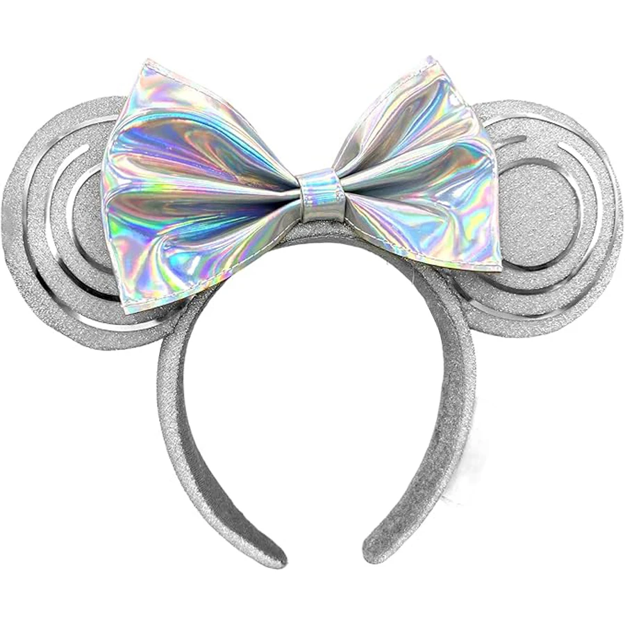 

Disney Silvery Headbands PU Leather Bow Mickey Ears Shanghai Disneyland Park TRON Lightcycle Power Run Headband for Women Girl