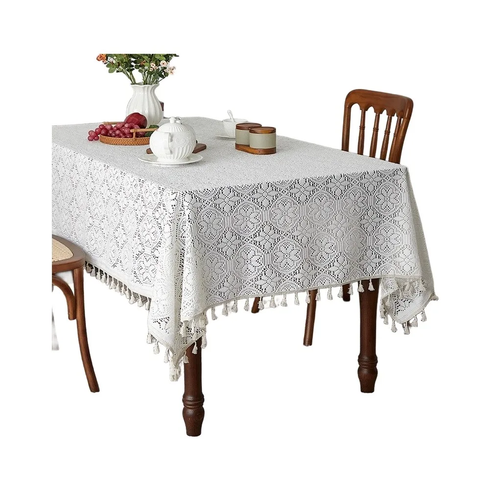 Rectangular For Tablecloth Knitted with Bohemian Openwork and Tassel Trim for Family Gathering Decoration 150x180CM 150x260CM