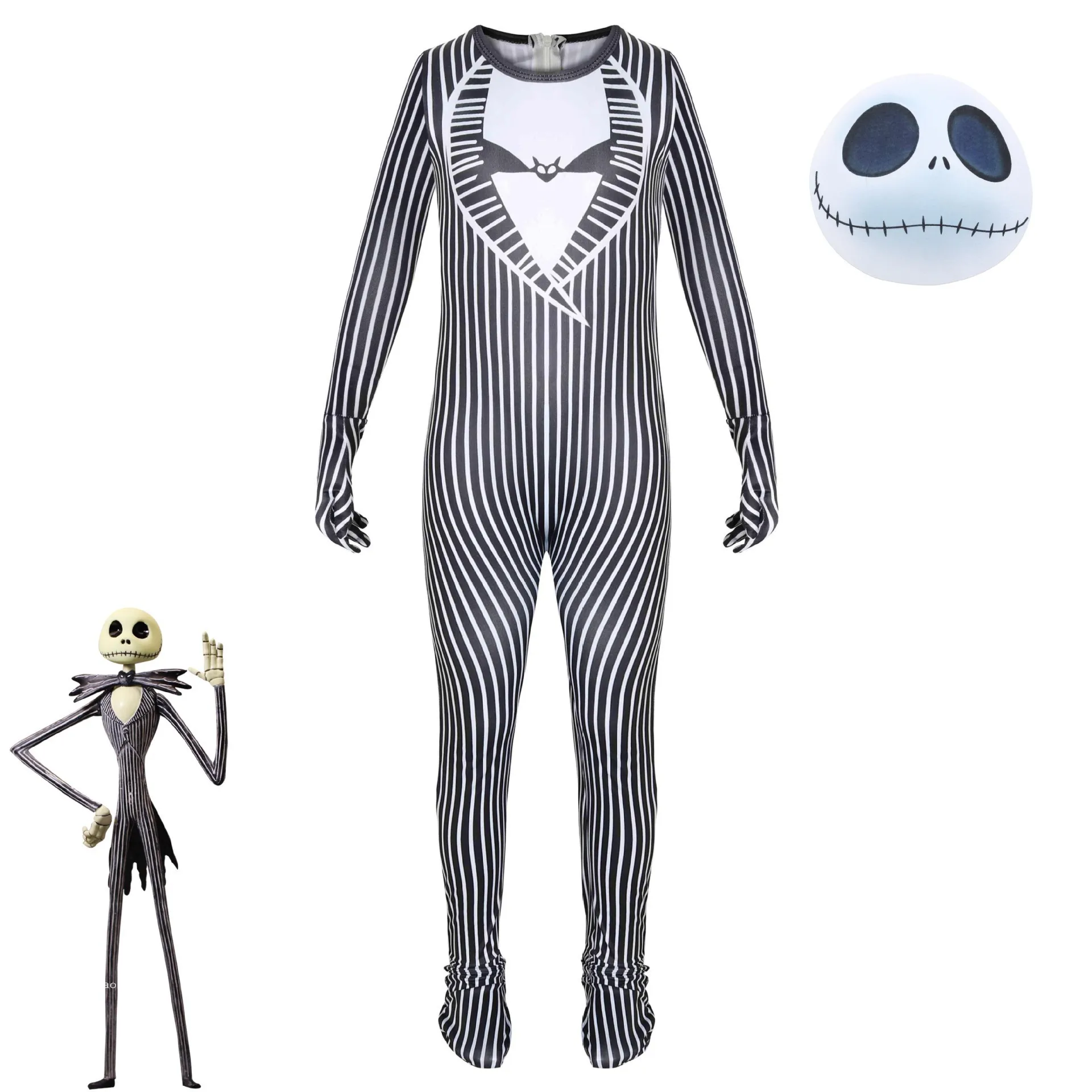 Disfraz de Jack Skellington de Pesadilla Antes de Navidad para niños, mono con máscara para Halloween, conjunto de disfraz de cosplay para fiesta