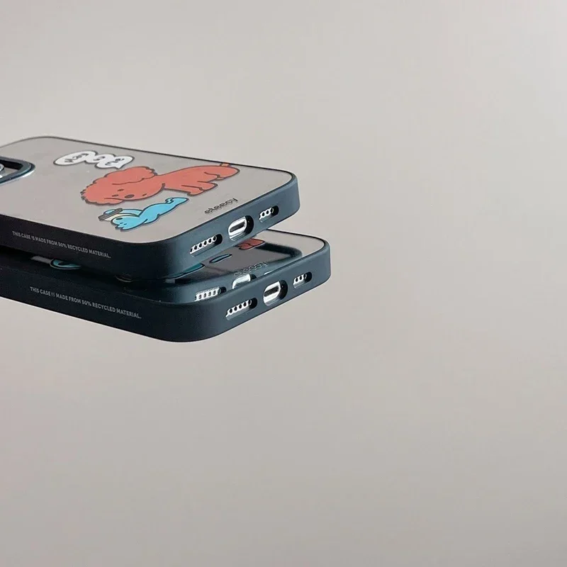 Capa de telefone espelho bonito Play Cartoon Dog, capa para iPhone 11, 12, 13, 14, 15, 16 Pro Max, 15, 16 Pro Max