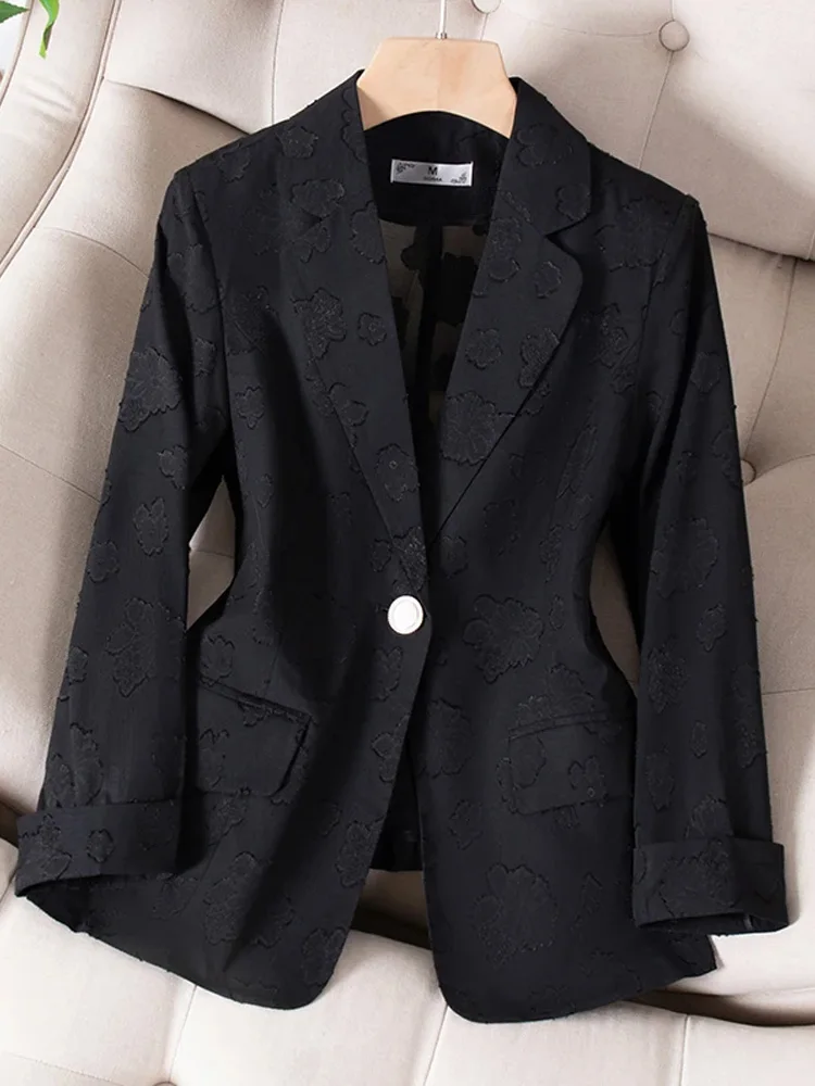 

Solid Blazers for Women 2024 Fashion Notched Single Breasted Coats Office Ladies Vintage Elegant Casual Slim Jacket M-4XL