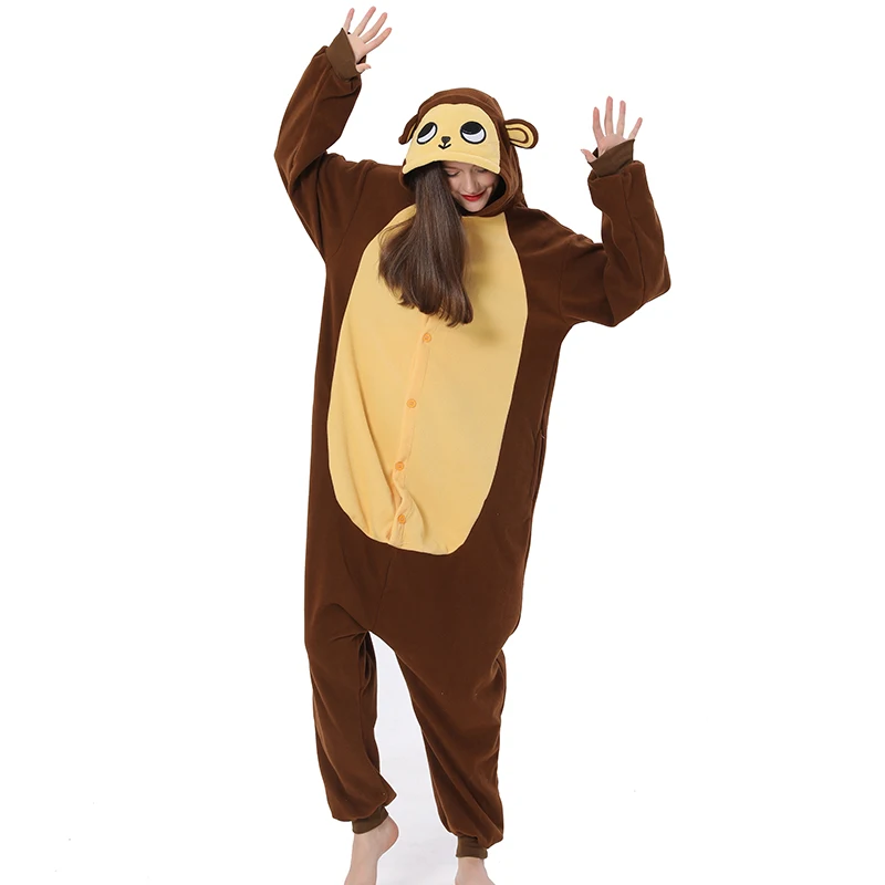 Fleece Monkey Kigurumi Anime Onesie Cartoon Pajamas Adults Women Party Sleepingwear One-Piece Christmas Homewear Friend Gift