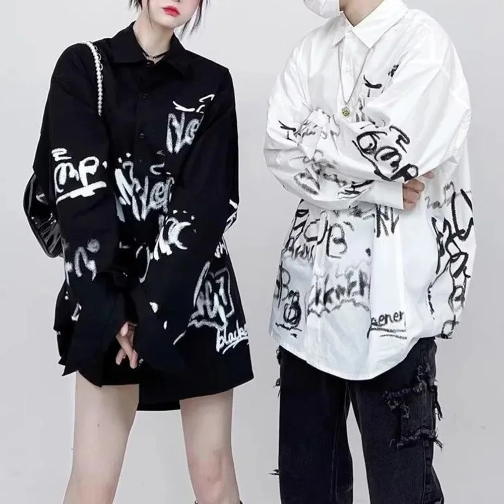 

Mens Shirt Letter Graffiti Casual Shirt Spring Street Wear Fashion Retro Youth All-Match Long-Sleeve Top Men'S Clothing 2025 New
