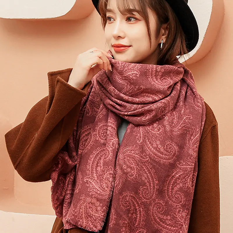 

Women Warm Scarf Imitation Cashmere Shawl Autumn Winter Short Tassels Retro Cashew Flower Fashion Ethnic style Famale Scarves