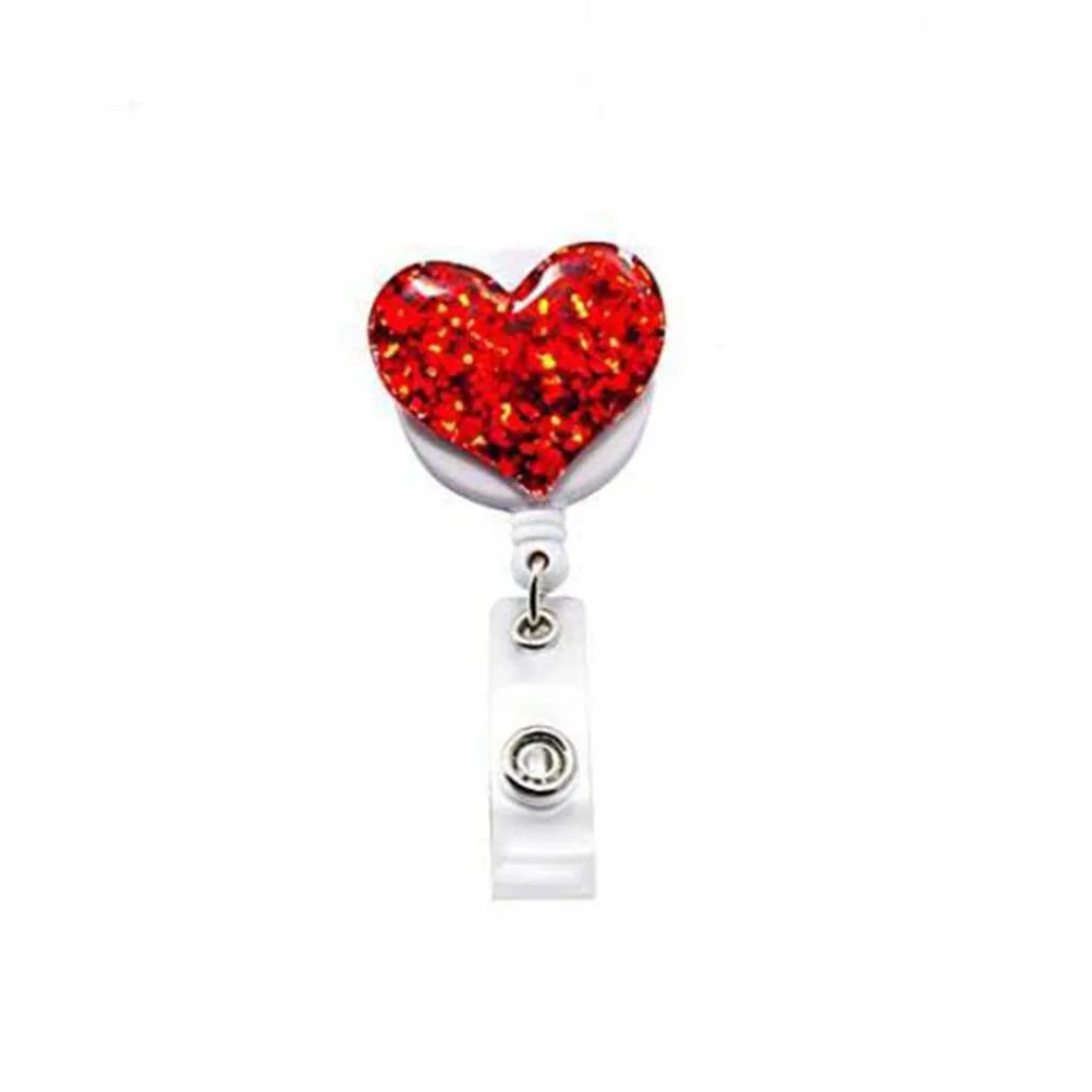 

3pcs Rhinestone Love Heart Shaped Retractable Id Badge Reel Alloy Clip For Office Nurses Students Trade Shows Badge Reels Phone