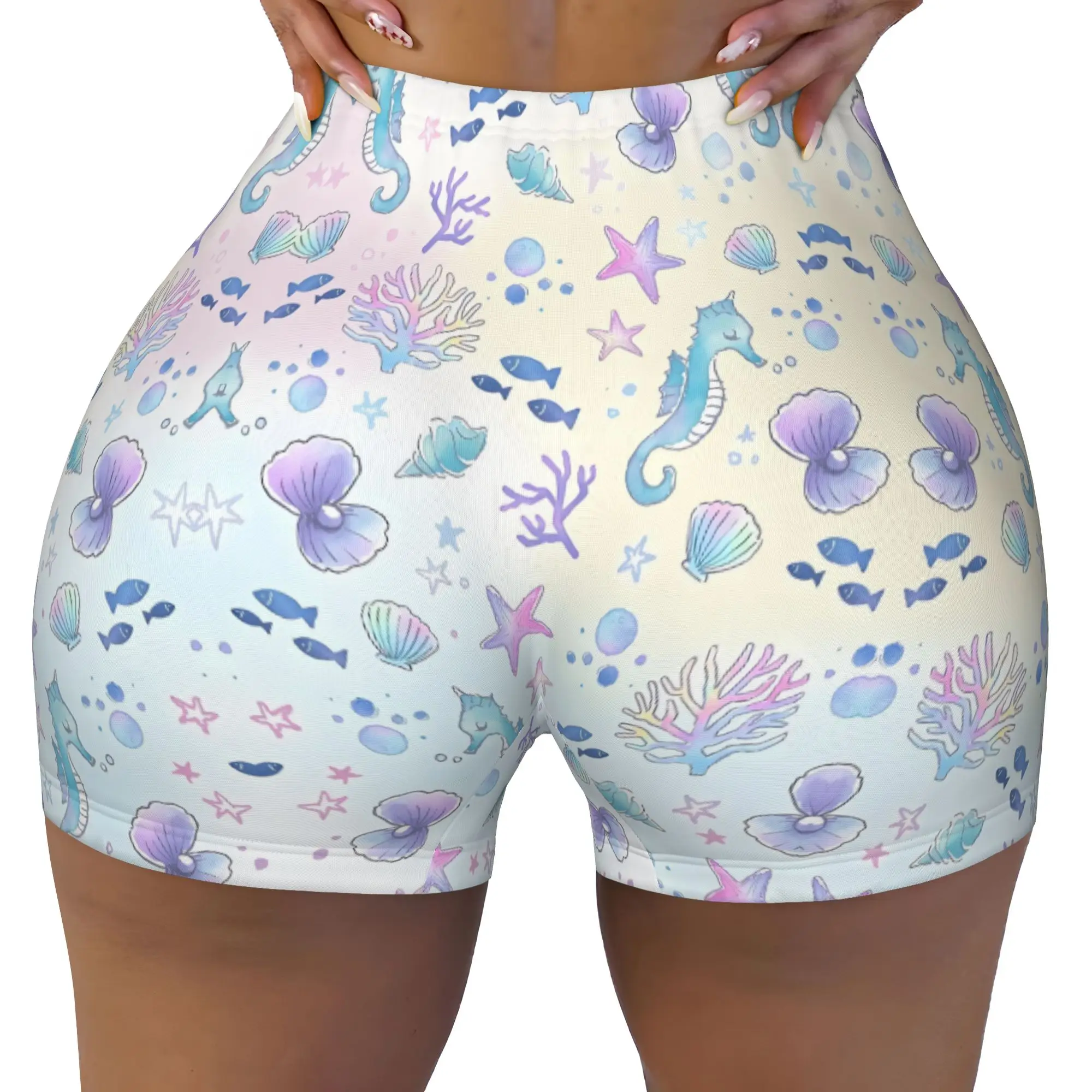 Custom Littles Anime Mermaides Gym Volleyball Biker Shorts for Women Fish Manga Workout Yoga Shorts