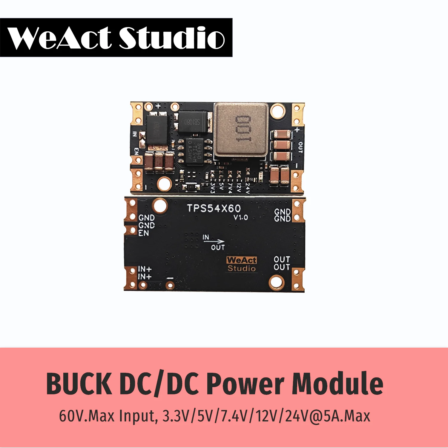 WeAct Buck Step-Down Power Module DC/DC 60V Entrada máxima 3,3/5/7,4/12/24V Saída 5A Corrente máxima