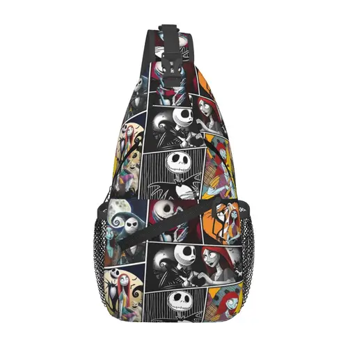 맞춤형 할로윈 잭 스켈링턴 콜라주 숄더 배낭, 여성 남성 패션 숄더 체스트 백, 여행 하이킹 슬링백 