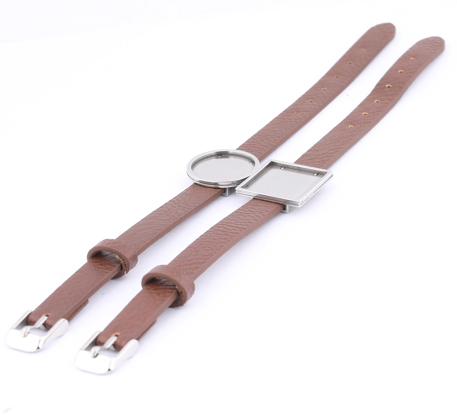 2pcs Brown Flat Leather Bracelet Base Blanks Fit 20mm Cabochon Settting Bezel Trays Diy Wristband Bracelets Making Findings