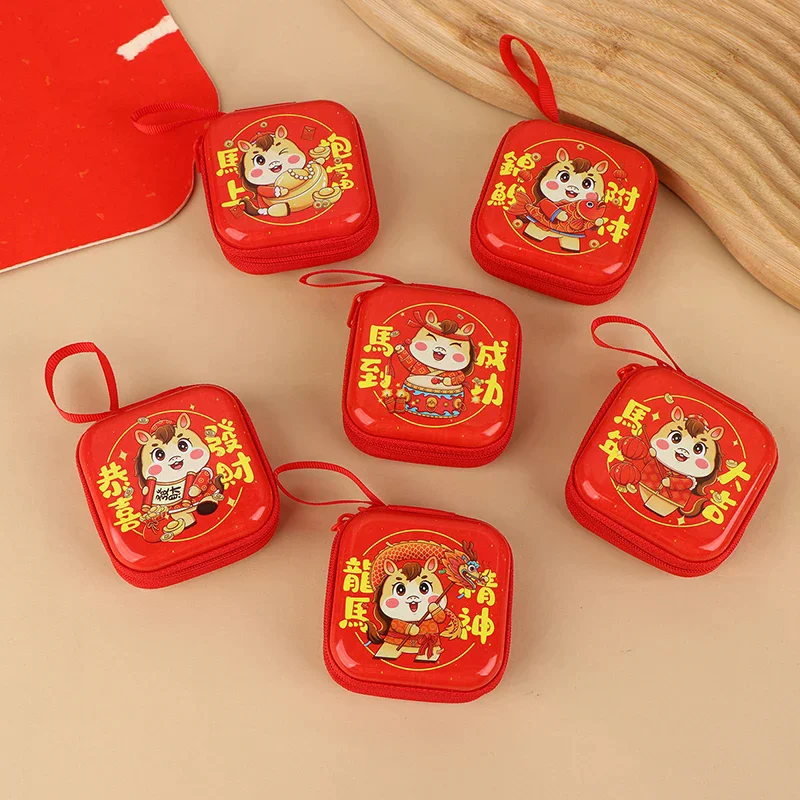 2026 سنة الحصان عملة سماعة محفظة مستديرة مربع المحفظة كابل يو اس بي حافظة للبطاقات حافظة مهرجان الربيع حفلة هدية للأطفال