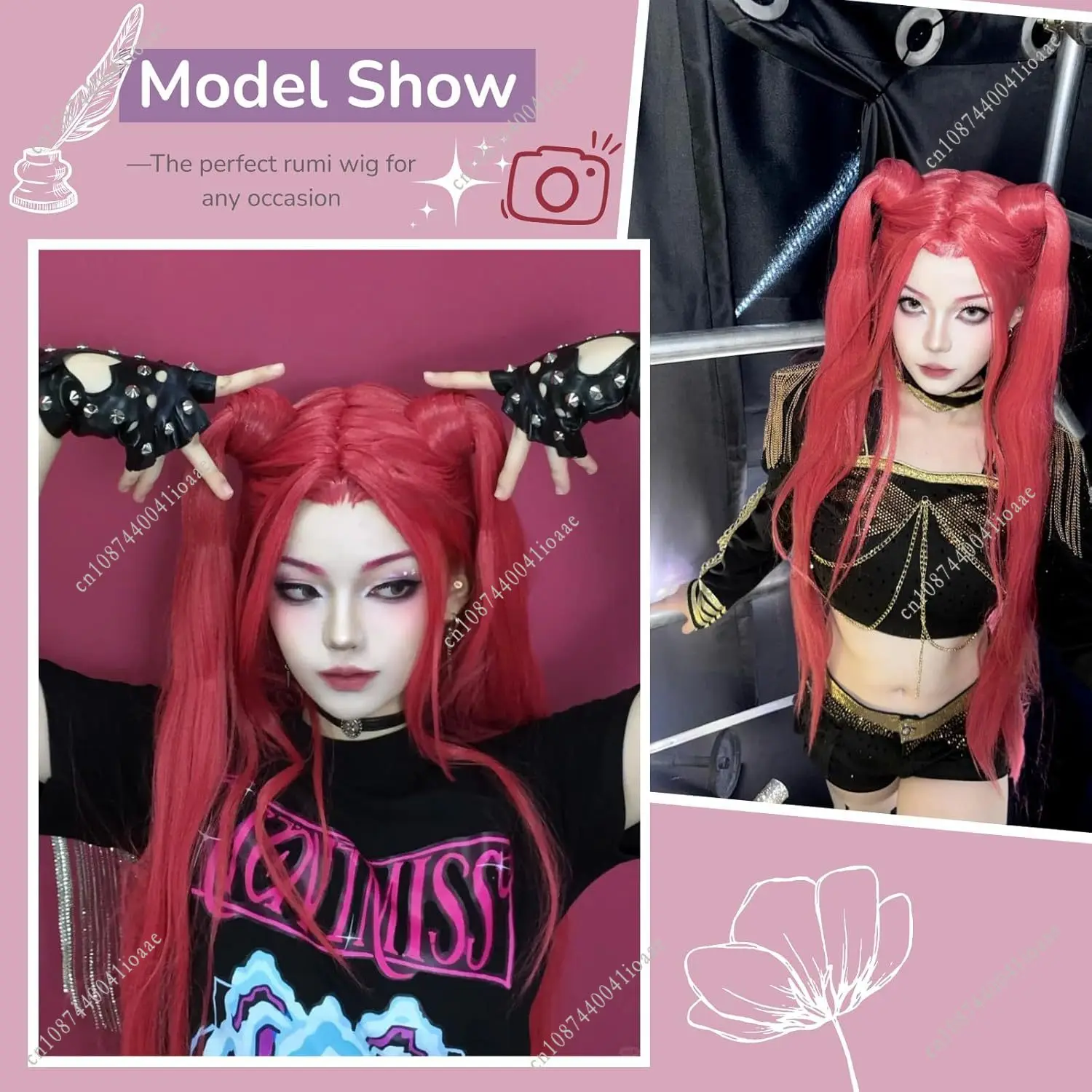 Película caliente Kpop niños niñas Cosplay peluca Mira Rumi Demon Hunters púrpura negro rojo pelo largo Halloween Cosplay pelo Anime peluca Accesorios