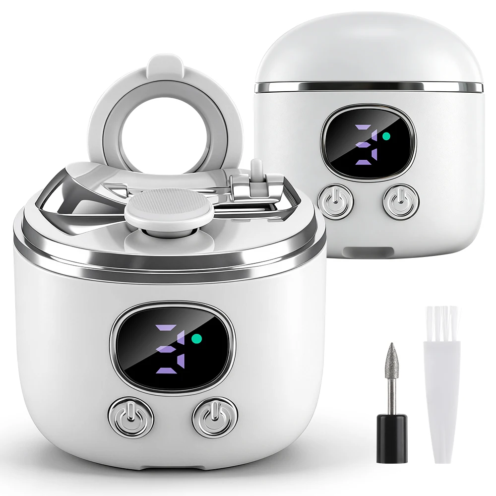 

2-in-1 Electric Nail Clippers for Kids Adults & Seniors LED Light Rechargeable Smart Nail Trimmer Dual-Blade Opening 3 Speeds