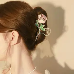 1pc Super fairy rose flower hair clip with feminine temperament, twisted hair clip with delicate Chinese style shark clip
