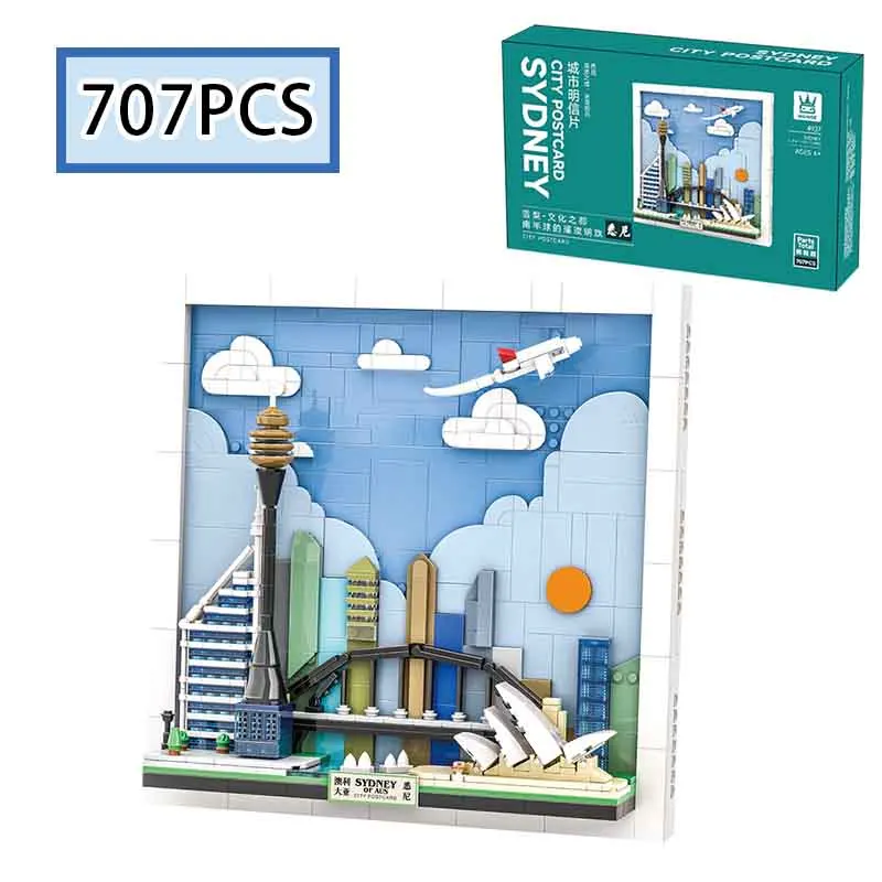 

Конструктор MOC 707 деталей: Картина «Горизонты Сиднея» (стиль открытки), развивающая игрушка-головоломка для детей, подарок на день рождения