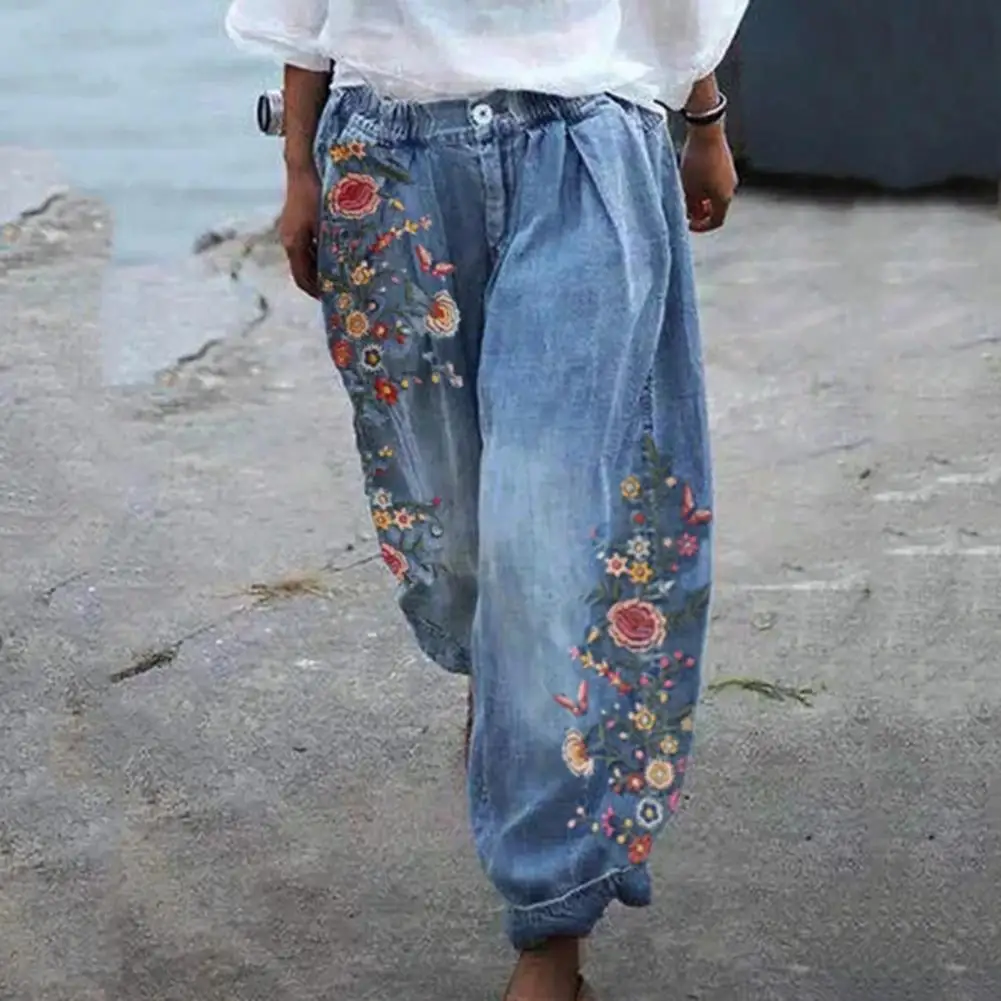 Comfy Wide Leg Pants Wide Leg Floral Pants Flower Pattern Wide Leg Lantern Trousers Casual Comfy Breathable for Spring/summer